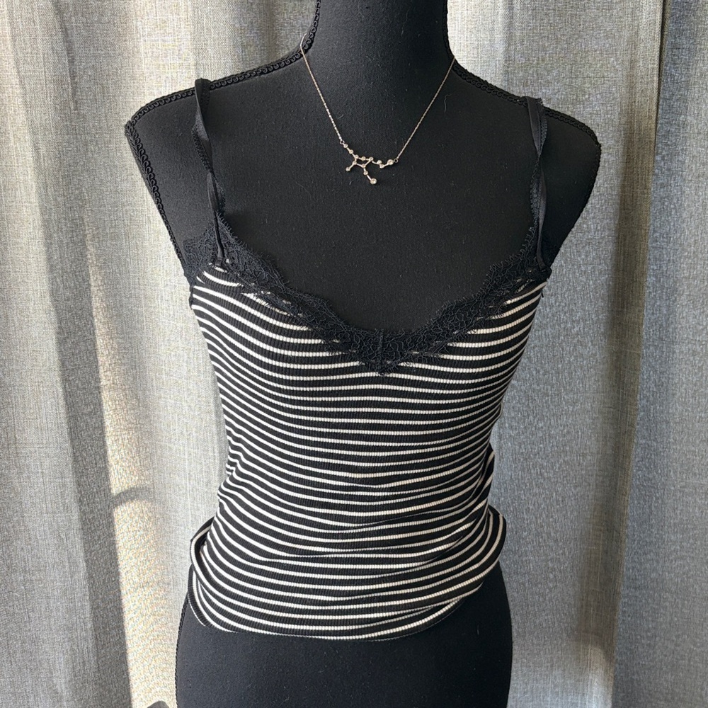 J.Crew Black and White Striped Lace Top